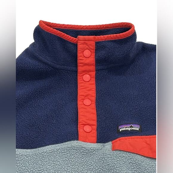 Patagonia Fleece Pullover Kids Boy Size XL - 14 Synchilla Snap T Blue & Gray - Picture 2 of 6